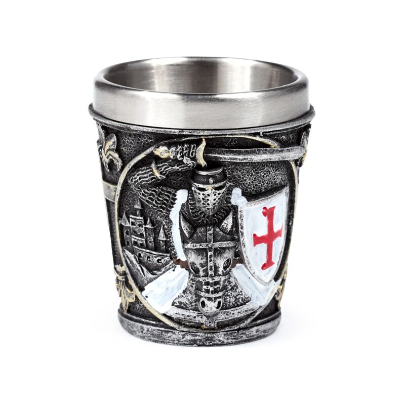 Medieval Knight with White & Red Shield Shot Glass