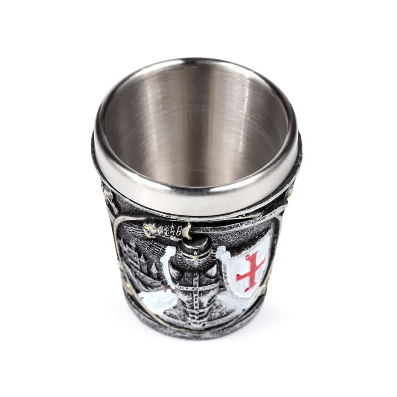 Medieval Knight with White & Red Shield Shot Glass