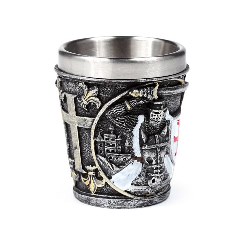 Medieval Knight with White & Red Shield Shot Glass