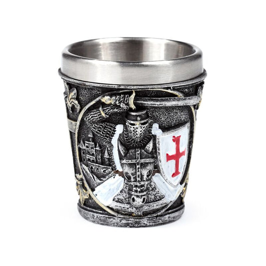 Medieval Knight with White & Red Shield Shot Glass