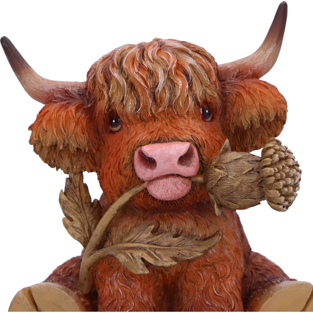 Highland Cow with Thistle Figurine