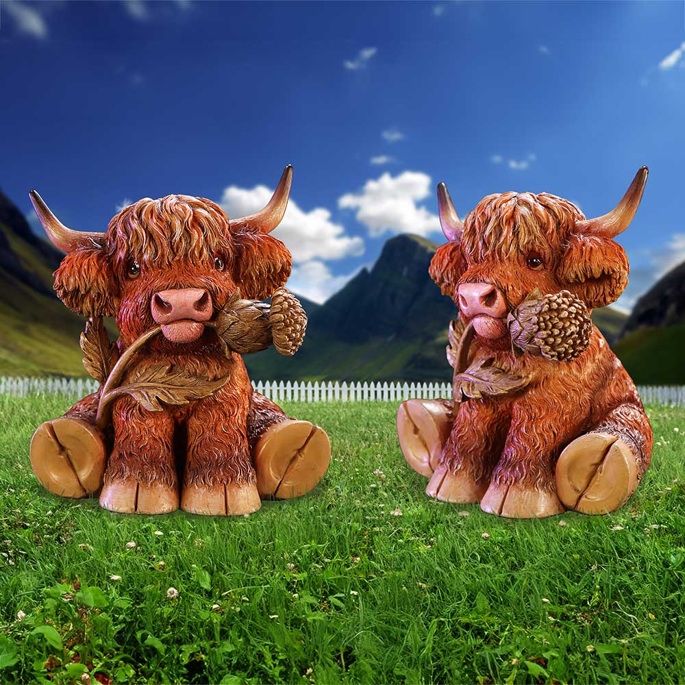 Highland Cow with Thistle Figurine